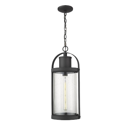 Z-Lite Roundhouse 1 Light Outdoor Chain Mount Ceiling Fixture, Black And Clear Seedy 569CHB-BK